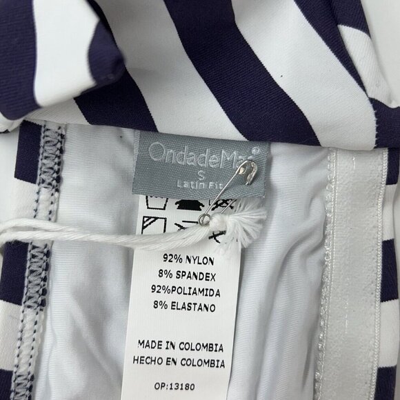 NEW OndadeMar Bandeau Bikini Top Women’s Size Small Blue White Anchor Nautical - Picture 7 of 8